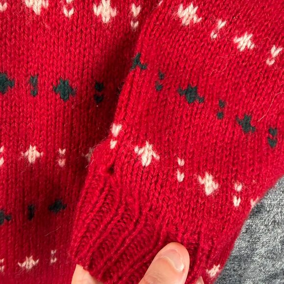 Vtg Eddie Bauer Holiday Deer Wool Cardigan Sweater Green Red Fair Isle L* - Picture 4 of 11